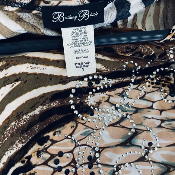 Brittany Black Studded Embellished Animal Print Top S - Picture 4 of 4